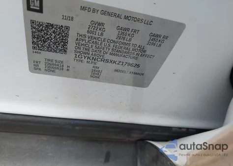 2019 Cadillac Xt5 Luxury из США, поврежденный, VIN 1GYKNCRSXKZ179625